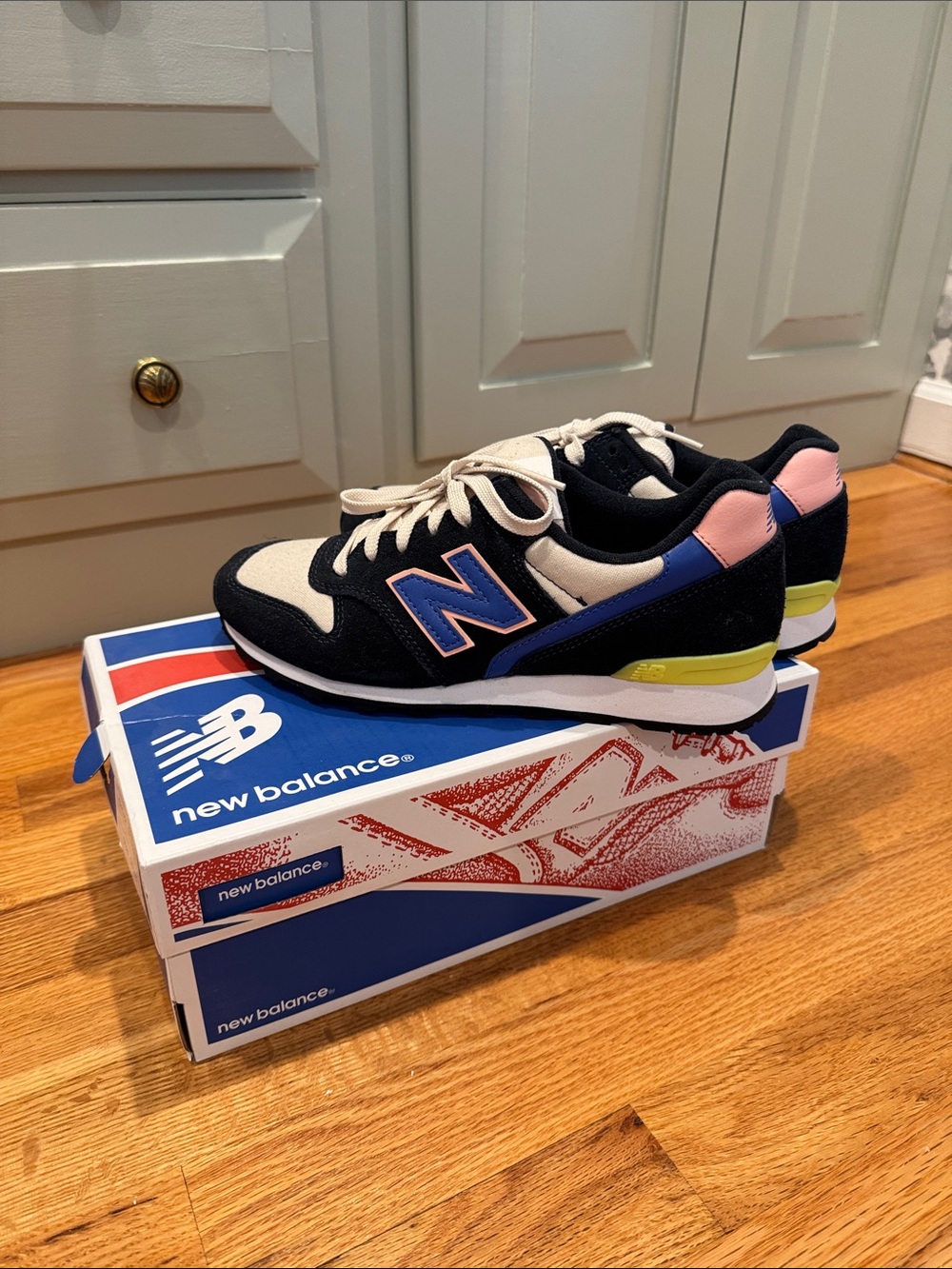 New Balance Blue with Pink and Yellow Retro-Style Sneakers